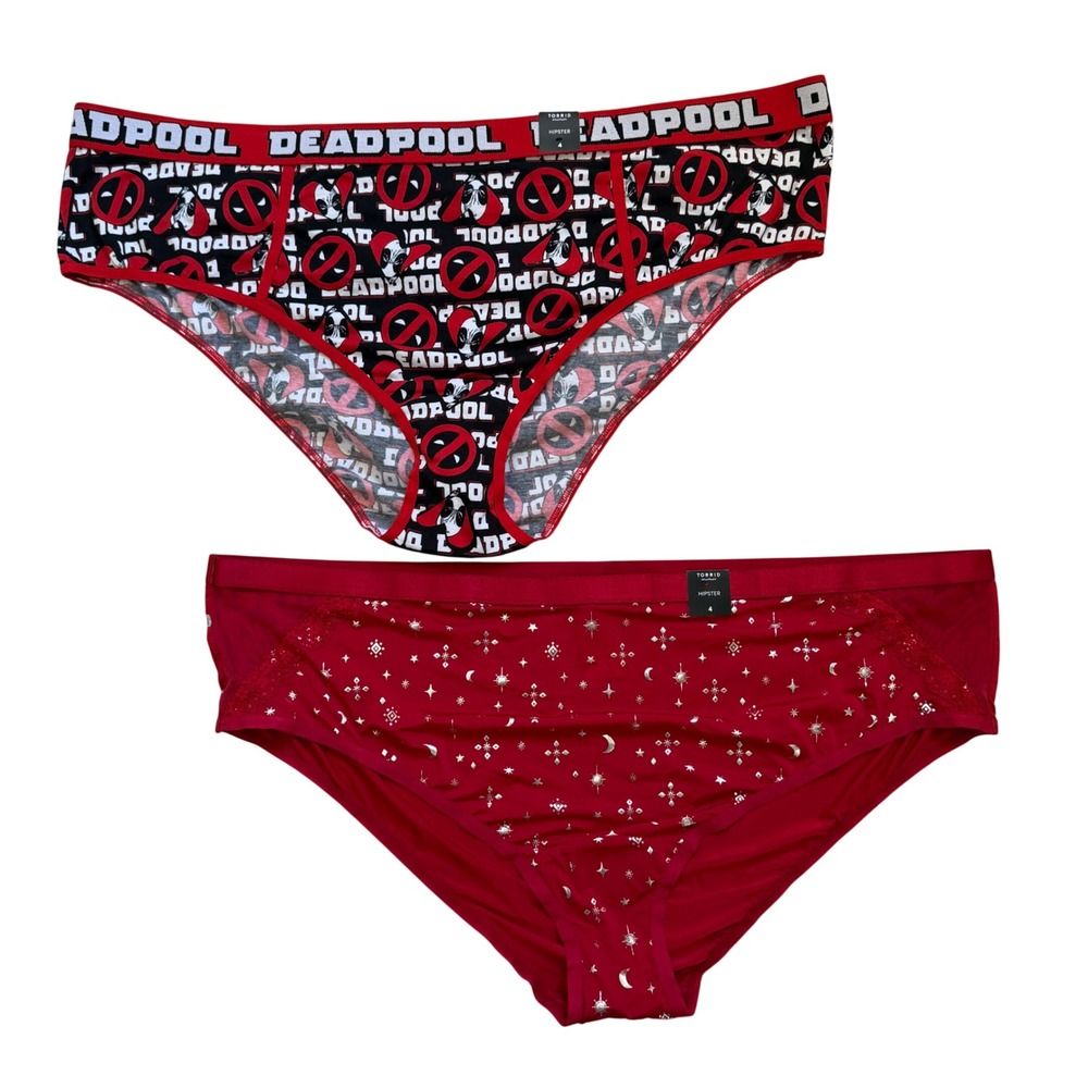 Torrid Marvel Deadpool & Red Celestial Lace Hipster Panty Set Size 4 Plus New